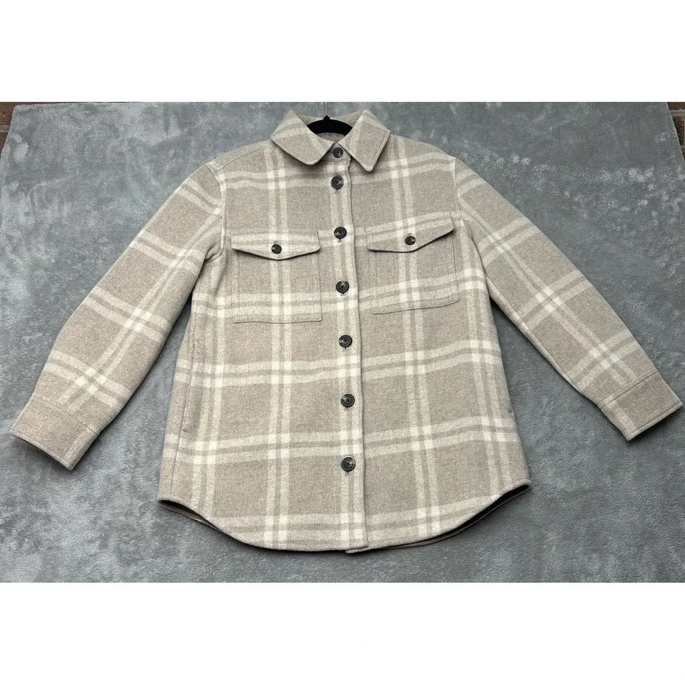 Everlane Mens Shirt Shacket Heavyweight Overshirt Plaid Shirt Sz Small Tan Beige